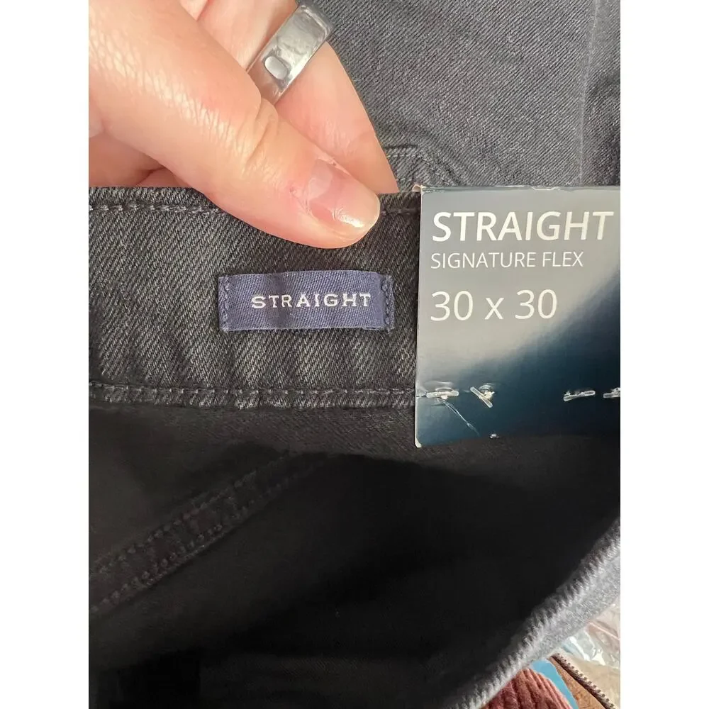 NWT J. Crew Men's Straight-Fit Jeans Signature Flex Dark Shadow Black Size 30x30